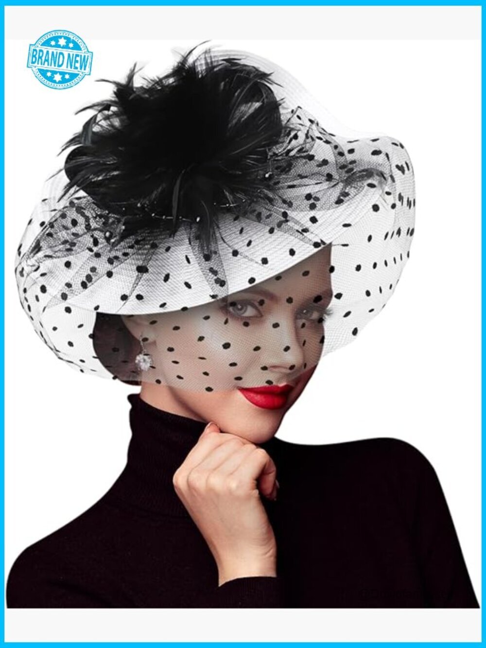 Vintage Feather Fascinator with Headband and Clip, Polka Dot Veil